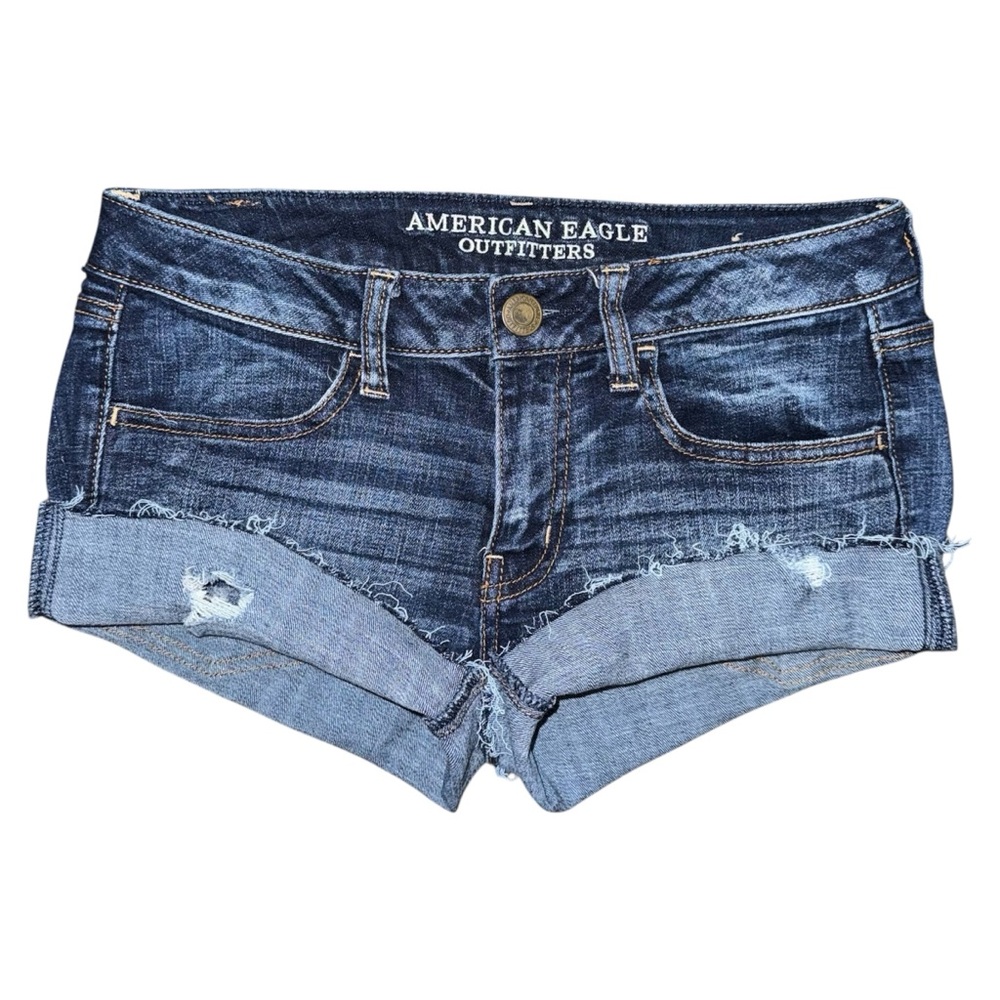 American Eagle Low Rise Micro Mini Distressed Jean Shorts Dark Denim Sz 6 y2k